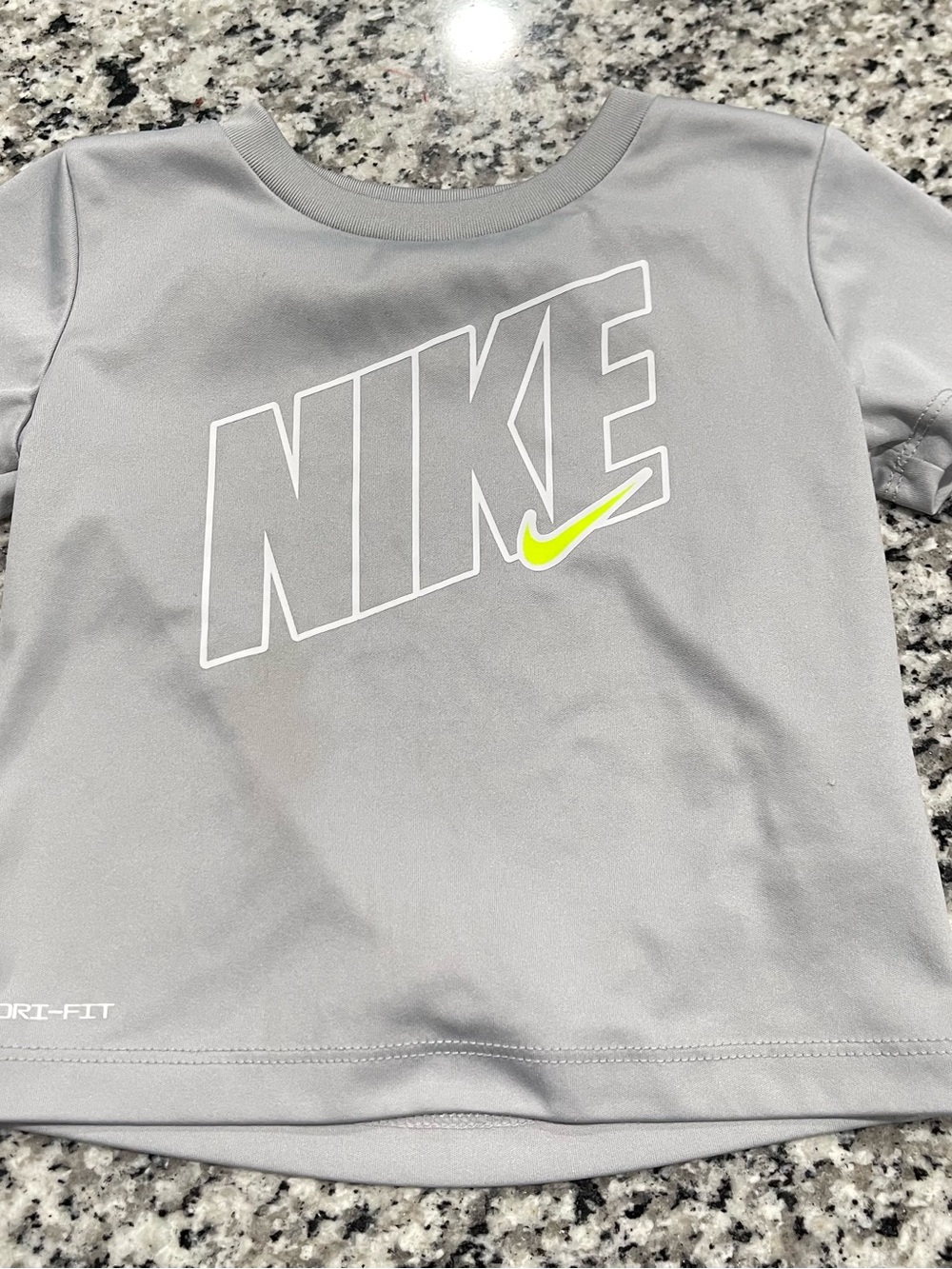 Nike Kids' Gray Dri-FIT Logo Tee with Neon Swoosh | 24 Months